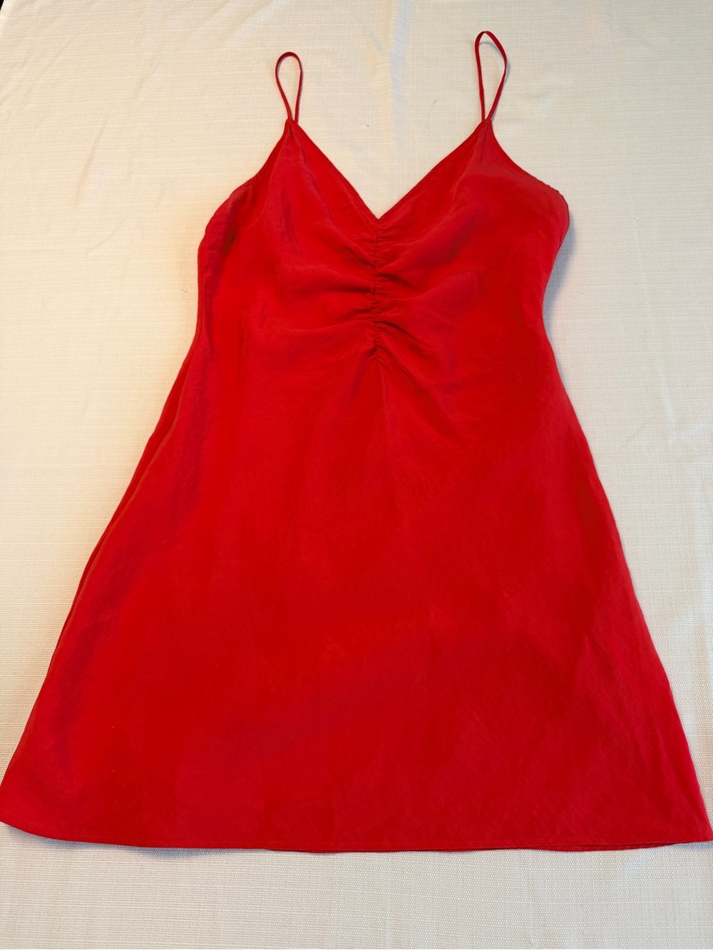 Zara Red Satin Slip Dress with V-Neck and Spaghetti Straps - Picture 2 of 7